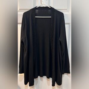 Beaded Black Wool Infused Cardigan Sweater Sz L Mature Quiet Luxury Office